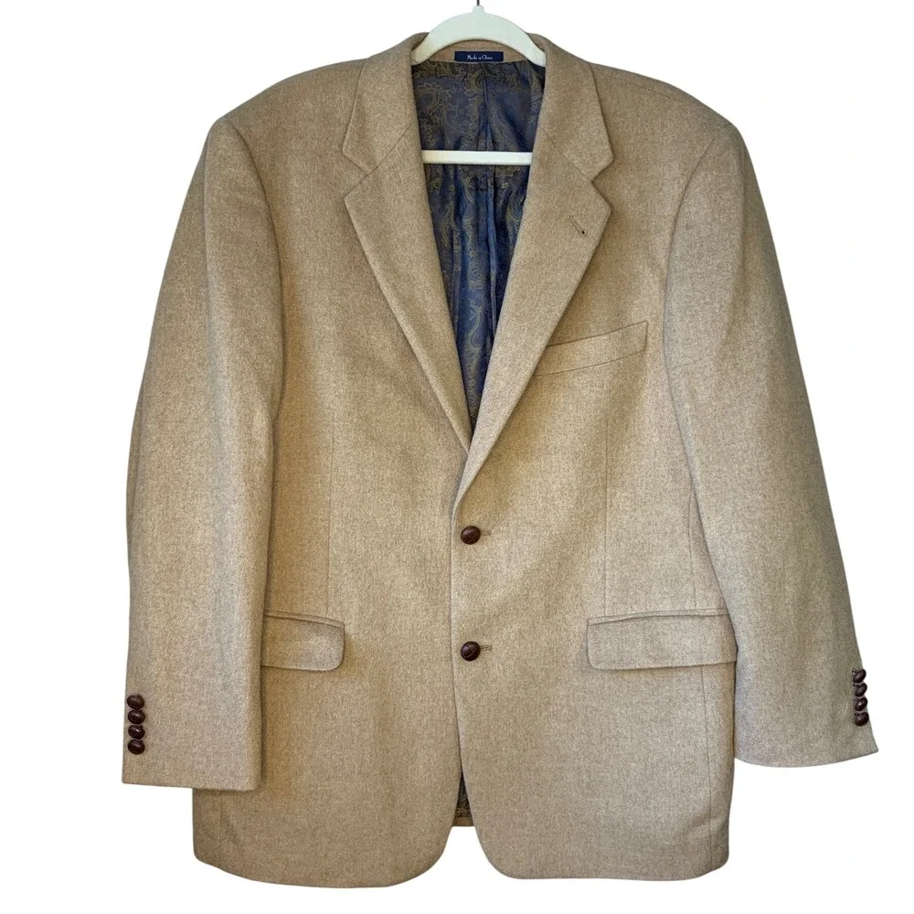 Turnbury est 1980 Mens Camelhair Blazer Sport Coat‎ Size 42R Tan Wool Blend